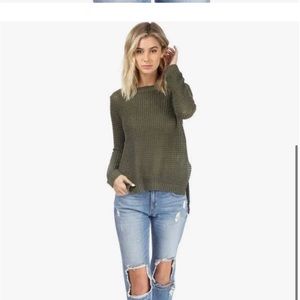 Jack by BB Dakota Green Knit Sweater - Split Side - Slightly Longer in the Back